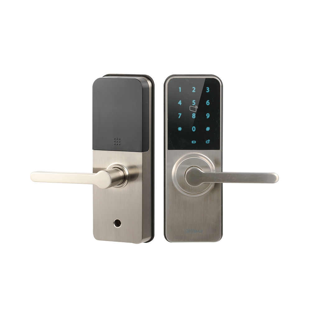 D-Tech DHI-ASL2101S-WR Battery-Powered Bluetooth Airfly Digital Smart Digital Lock with 5-way (Easy4key App, DMSS, Mifare Card, password and mechanical key) Control - Silver color with right-hand lever