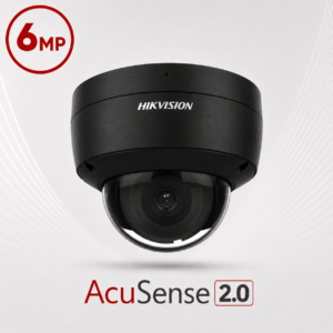 Hikvision DS-2CD2166G2-ISU-BLK-2.8MM AcuSense Generation 2 AI (Artificial Intelligence) Darkfighter-Powered H265 6MP PoE IP EXIR (30m) 120dB True-WDR Low-light (0.003 Lux Colour) Weatherproof Vandalproof BLACK Dome Camera with 2.8mm Fixed Lens - With Built-in Audio Mic - Alarm Input / Output