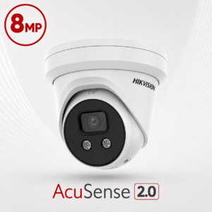 Hikvision DS-2CD2386G2-ISU/SL-2.8MM AcuSense Gen2 H265 4K 8MP PoE IP EXIR (30m) 120dB True-WDR Darkfighter-Powered Low-light (0.003 Lux Colour) Weatherproof Eyeball Turret Camera with 2.8mm Fixed Lens, with Built-in Audio Mic + Strobe Light + Audio Alarm Siren + Speaker