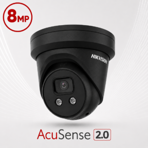 Hikvision DS-2CD2386G2-ISU/SL-BLK-2.8MM AcuSense Gen2 H265 4K 8MP PoE IP EXIR (30m) 120dB True-WDR Darkfighter-Powered Low-light (0.003 Lux Colour) Weatherproof BLACK Eyeball Turret Camera with 2.8mm Fixed Lens, with Built-in Audio Mic + Strobe Light + Audio Alarm Siren + Speaker