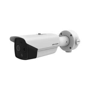Hikvision DS-2TD2628-7/QA HeatPro Series H265 Thermal & Optical Bi-spectrum Network Bullet Camera - AI Features - Deep Learning - 256 x 192 Thermal Resolution + 4MP Optical Resolution - 6.9mm Thermal Fixed Lens + 6.4mm Optical Fixed Lens - 30m IR + 30m White Light Range - Strobe + Siren - Audio & Alarm Input / Output