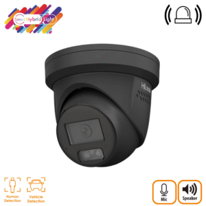 HiLook IPC-T269H-MU/SL-BLK-2.8MM Ai Deep-Learning H265 6MP Smart-Dual-Light (30m IR + 30m White-Light) Full-Colour 120dB True-WDR Low-Light (0.003 Lux Colour) Active-Deterrence (Strobe + Siren) Weatherproof Eyeball BLACK Turret Camera with 2.8mm Fixed Lens - Built-in Mic + Speaker