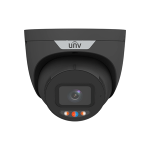 Uniview IPC3638SS-ADF28KMC-I1-BK Prime-Series Tri-Guard Active-Deterrence AI H265 4K 8MP PoE IP EXIR (30m) Warm-White-Light (30m) 130dB True-WDR Ultra-Low-Light (0.001 Lux Colour) Weatherproof Black Eyeball Turret Camera with 2.8mm Fixed Lens – with Built-in Audio Mic + Speaker + Strobe + Siren