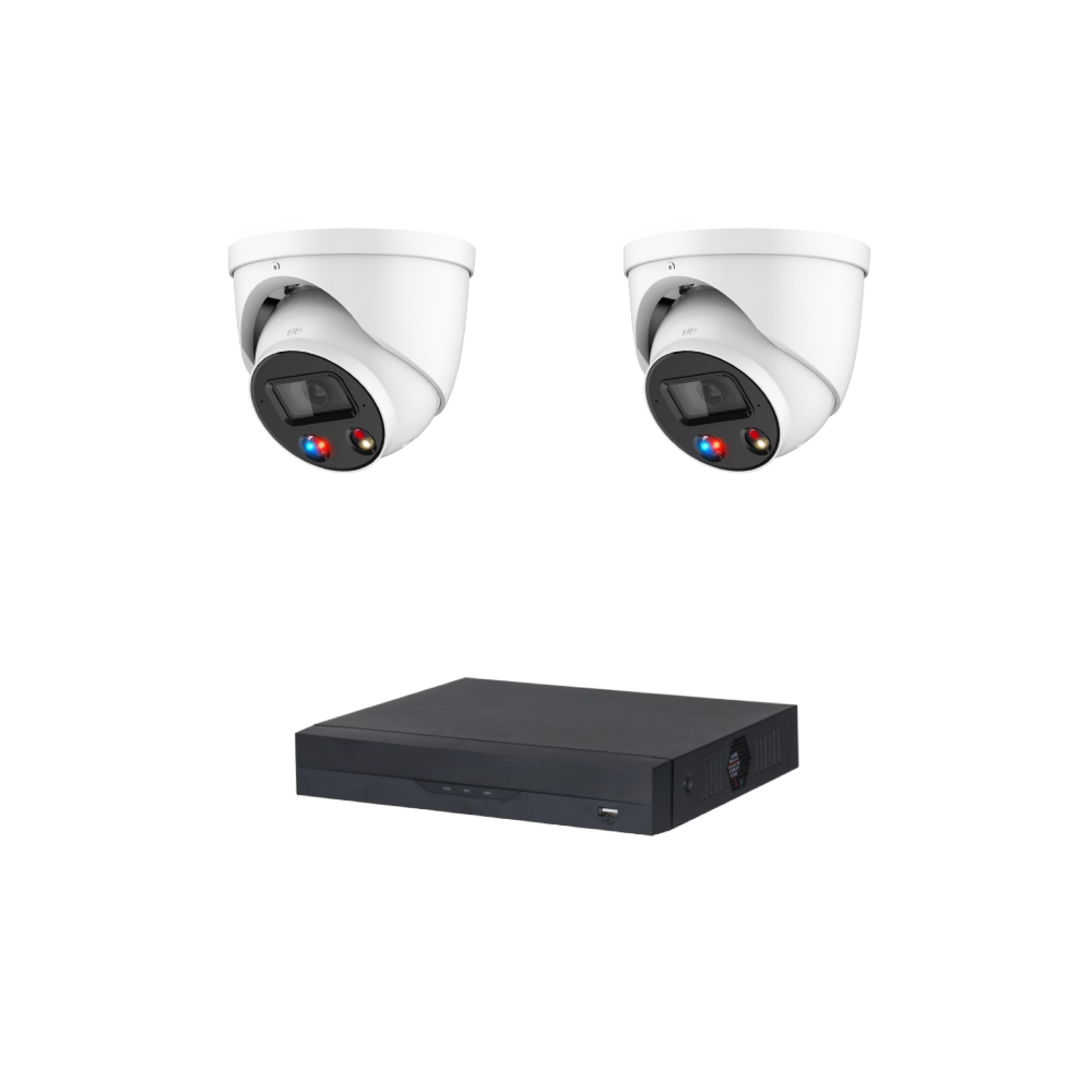 D-Tech DA4KTIOCIPKIT1 WizSense 4K 8MP TiOC IP CCTV Kit -> 1 * DHI-NVR4104HS-P-4KS3 NVR (No HDD) + 2 * DH-IPC-HDW3849HP-AS-PV-ANZ WizSense 4K 8MP TiOC IP Turret Cameras