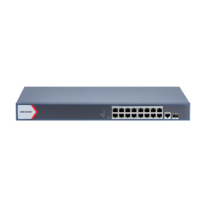 Hikvision DS-3E1518P-EI Smart-Managed-Series 1U Rackmount Full-Gigabit Network PoE Switch - 16* GbE PoE Ports + 1* GbE Uplink Port + 1* SFP Slot - 230w PoE Power - Supports Extend Mode