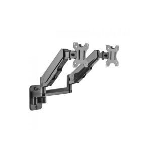 Brateck LDA30-114 17''-32'' Dual Screen Wall Mounted Gas Spring Monitor Arms. Max load: 9kgs (per arm). VESA 75x75 & 100x100. Extend, tilt and swivel. Detachable VESA Plate. Max Arm Extn - 422mm. Matte Black Color