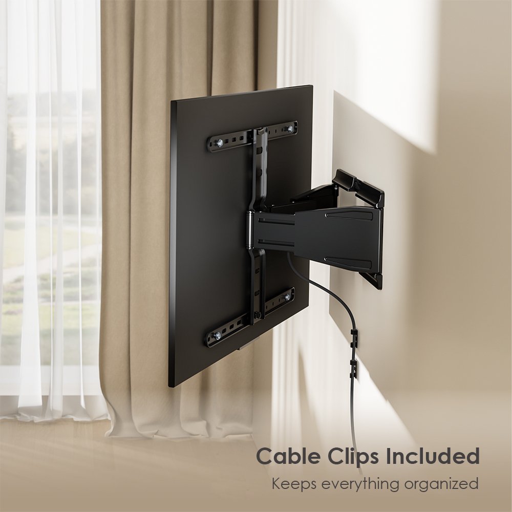 Brateck LPA79-464 Full Motion Ultra-Slim TV Wall Mount Bracket. VESA Support up to 600x400. Profile 19.5-250mm. Bubble Level Included. Tilt 7 Swivel. Max Load 50Kgs. Matte Black Colour