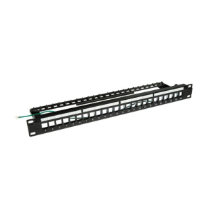 Dynamix PP-UKSTP-24RMB Horizontal 19 1RU Unloaded 24 Port STP Patch Panel, with Rear Cable Management bar. Includes Earthing Wire and Plastic Labelling Kit. RoHS, Numbered 1-24