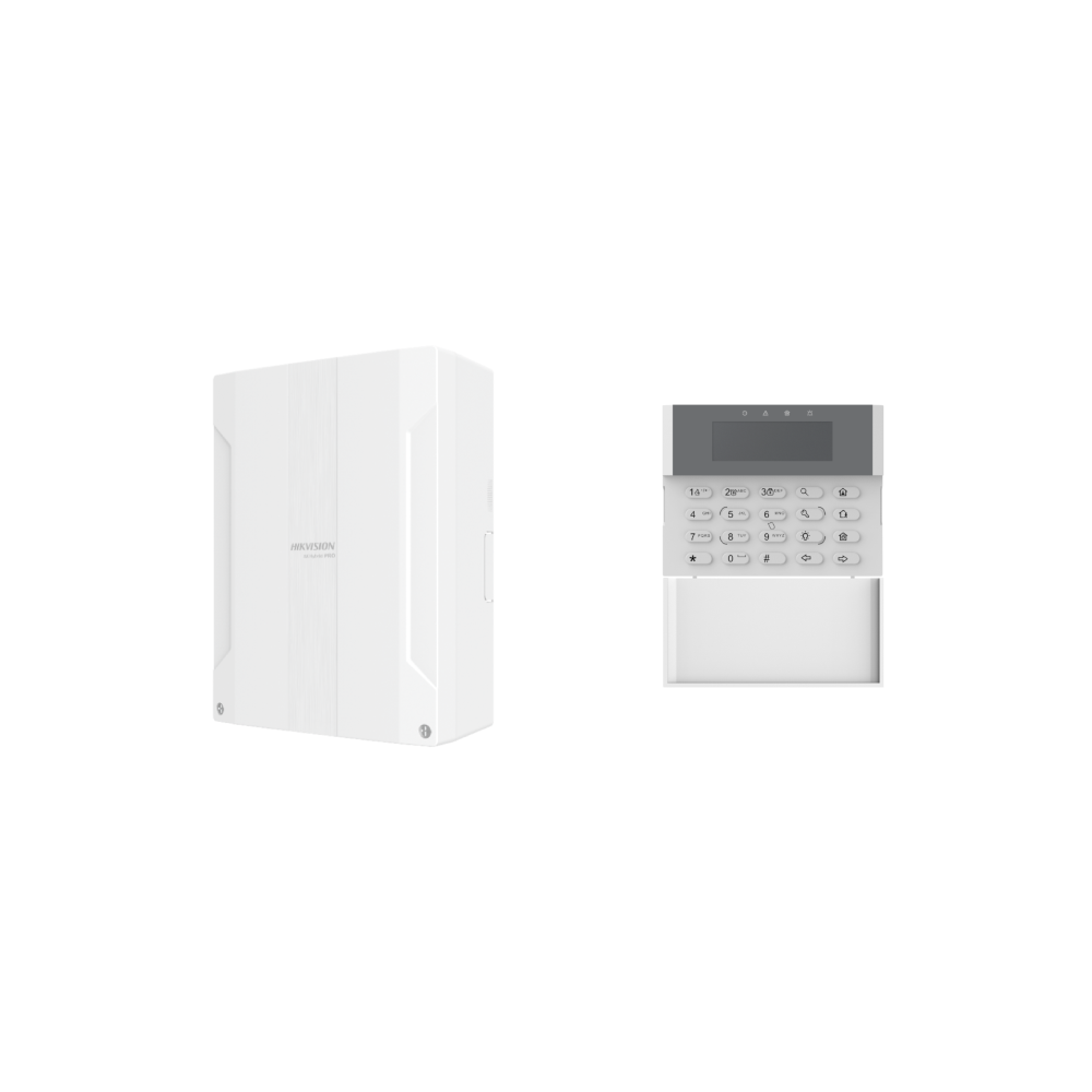 Hikvision AX-Hybrid-Pro-Alarm-KIT-1 -> Wired Security Intrusion Alarm Kit -> Includes -> 1* DS-PHA64-LP/NP Hybrid Wired Alarm Panel + 1* DS-PK1-LRT-HWB Wired Alarm Keypad