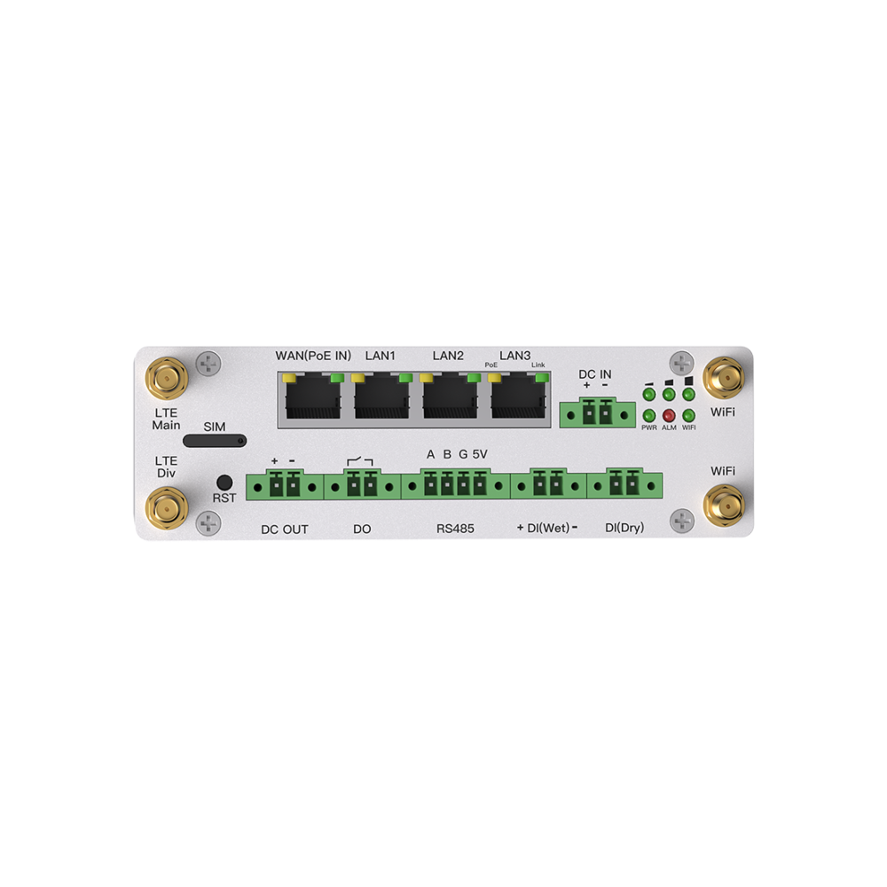 Wi-Tek WI-IOT110(V2) Industrial DIN-RAIL 4G LTE IoT Gateway / Router - Supports Dual-SIM with Failover - 4 * Ethernet Ports (1 * WAN + 3 * LAN) - Supports PoE Input & PoE Output - Supports 12VDC Powered Input