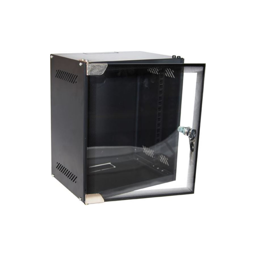 Dynamix R10WM9 Mini Cabinet for 10'' Panels - W280 x D200 x H462mm - Supplied in a Flat Pack - Includes Front Glass Door + Wall-mount Bracket - Powder Coated Black Finish