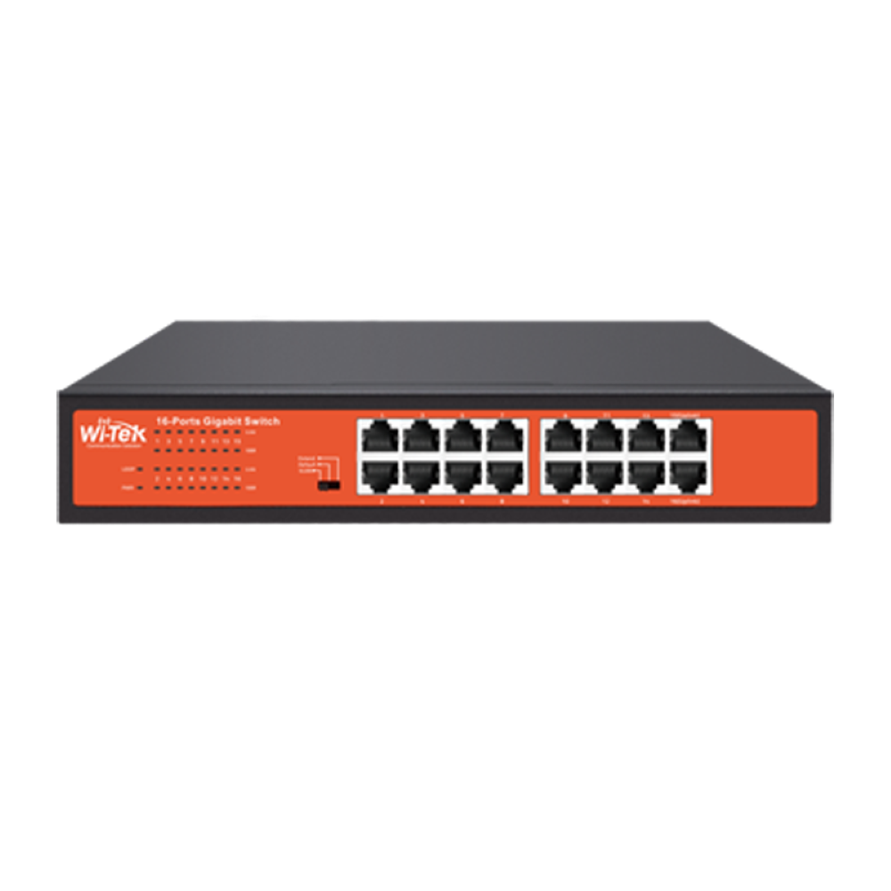 Wi-Tek WI-SG116D(V3) 16-Port Full-Gigabit 1U Rackmount Ethernet Switch - Unmanaged - Metal Case - Supports Extend Mode - 230VAC Input