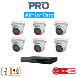 HiLook HLPROAIO6MPIPCCTVKIT4 6MP All-In-One IP CCTV Kit with -> 1 * NVR-108MH-K/8P AI NVR (without HDD) + 6 * IPC-T269H-MU/SL-2.8MM All-In-One 6MP IP Turret Cameras