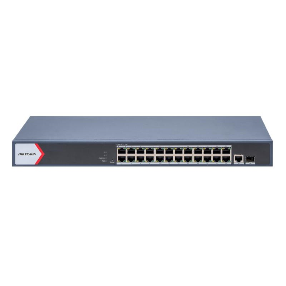Hikvision DS-3E1526P-EI Linkvu Smart-Managed-Series 1U Rackmount Full-Gigabit Network PoE Switch with 24 * GbE PoE Ports + 1 * GbE Uplink Port + 1 * SFP Slot - 370w PoE Output - Supports Extend Mode