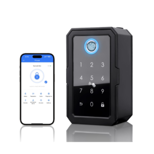 iSecure K5F-TT-BLE-BN Battery-Powered Smart Key Box - Access by TTLock App, Fingerprint, Touchpad - Black Colour - IP65-Rated Weatherproof