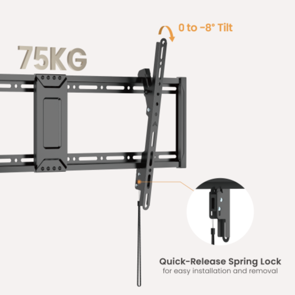 Brateck LP81-48T 43"-95" Tilt Slim TV Wall Mount Bracket - Supports Up to 75Kgs - VESA Support Up to 800x400 - 42mm Profile - Includes Bubble Level