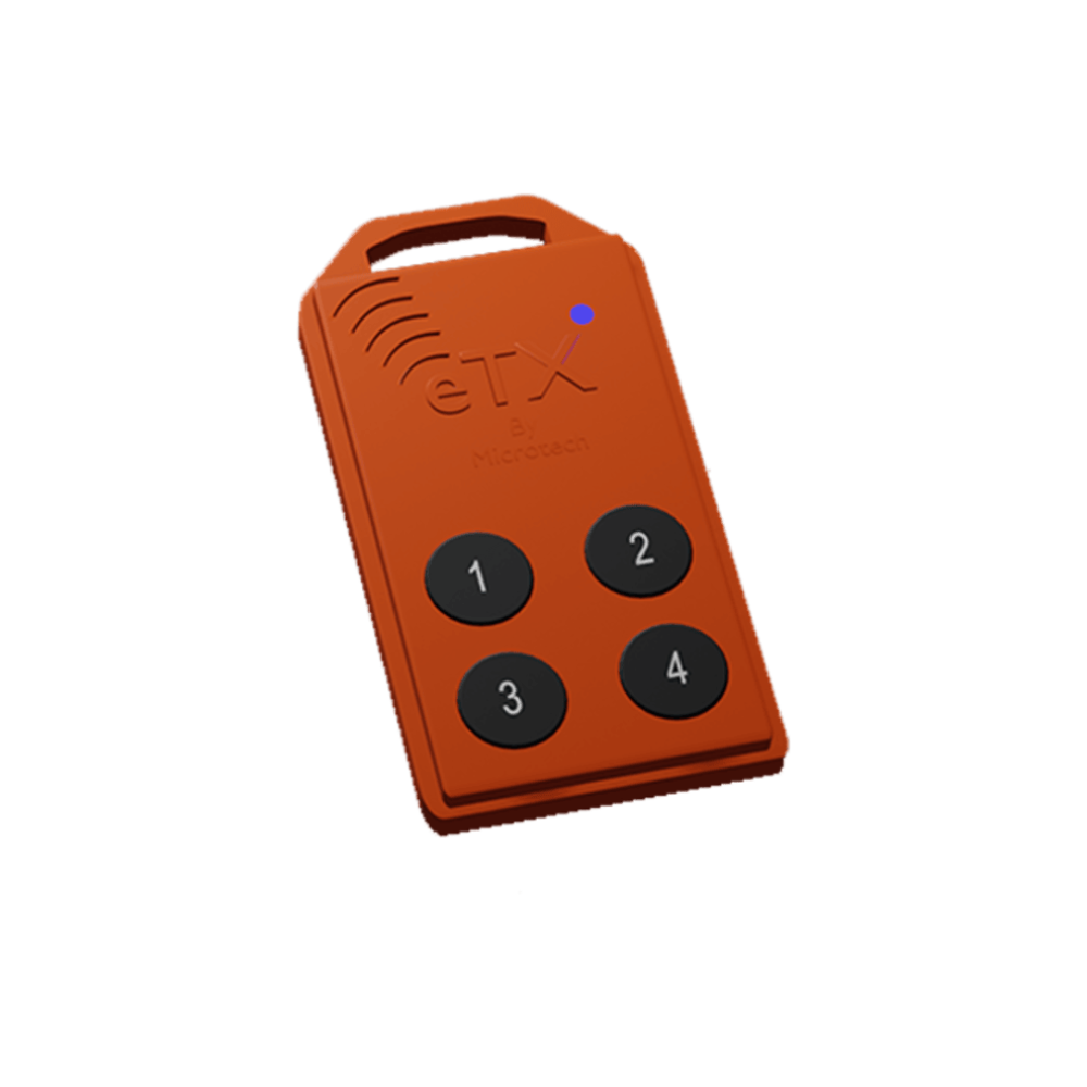 Microtech Designs e-TX 4-Button Remote - Programmable Buttons - 433MHz Frequency - Weatherproof - Compatible With All e-Trans Units