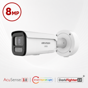 Hikvision DS-2CD3687G3-LIZSUY/SL Ultra-series Active-Deterrence Deep-Learning AI (Artificial Intelligence) 4K 8MP PoE IP Smart Hybrid Light (60m IR + 60m White-Light) 130dB AWDR Weatherproof Bullet Camera with 2.7~13.5mm Motorized Zoom Lens - Built-in Audio Mic + Speaker + Strobe + Siren - NEMA4X Anti-corrosion Coating