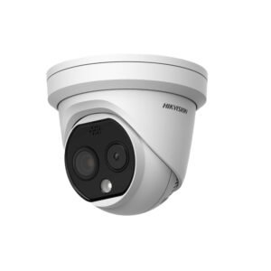 Hikvision DS-2TD1228T-7/QA HeatPro Series H265 Thermal & Optical Bi-spectrum Thermography Network Turret Camera - AI Features - Deep Learning - 256 x 192 Thermal Resolution + 4MP Optical Resolution - 6.9mm Thermal Fixed Lens + 6.4mm Optical Fixed Lens - 15m IR + 30m White Light Range - Strobe + Siren - Supports Smoke Detection - Audio & Alarm Input / Output
