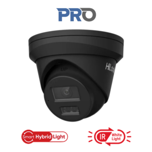 HiLook IPC-T383H-MU-BLK-2.8MM Pro-series AcuSense / IntelliSense H265 4K 8MP PoE IP Smart-Hybrid-Light (30m IR + 30m White-Light) Full-Colour 120dB True-WDR Weatherproof Eyeball Turret Camera with 2.8mm Fixed Lens - 119.6° Wide Angle View - Built-in Audio Mic