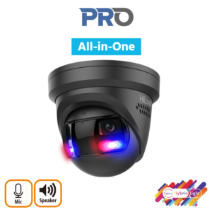 HiLook IPC-T289PH-MU/SL-BLK Panoramic H265 AI 4K 8MP Smart-Hybrid-Light (30m IR + 30m White-Light) Full-Colour 120dB True-WDR Low-Light (0.005 Lux Colour) Active-Deterrence (Strobe + Siren) Weatherproof Black Eyeball Turret Camera with 180° Ultra-Wide-Angle Horizontal FoV with 77° Vertical FoV - Built-in Mic + Speaker