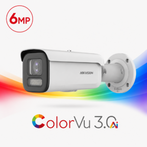 Hikvision DS-2CD2T67G3-LIS2UY/SL-4MM ColorVu 3.0 AcuSense 3.0 Active-Deterrence Deep-Learning AI (Artificial Intelligence) 6MP PoE IP Smart Hybrid Light (60m IR + 60m White-Light) 130dB True-WDR Weatherproof Bullet Camera with 4mm Fixed Lens - Built-in Audio Mic + Speaker + Strobe + Siren - 93° Horizontal Field of View