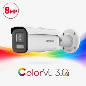 Hikvision DS-2CD2T87G3-LIS2UY/SL-4MM ColorVu 3.0 AcuSense 3.0 Active-Deterrence Deep-Learning AI (Artificial Intelligence) 4K 8MP PoE IP Smart Hybrid Light (60m IR + 60m White-Light) 130dB True-WDR Weatherproof Bullet Camera with 4mm Fixed Lens - Built-in Audio Mic + Speaker + Strobe + Siren - 93.3° Horizontal Field of View