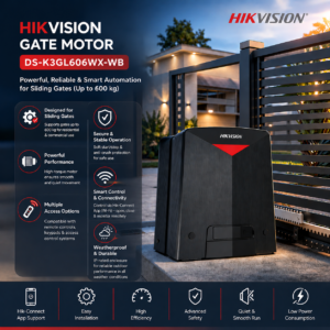 Hikvision DS-K3GL606WX-WB Smart Gate Opener / Motor - Suitable For Sliding Gates (Up to 600Kgs) - Built-in WiFi (2.4GHz) & Ethernet Port - Supports Control From Hik-Connect Mobile Phone App - Fast Speed - Max 36m / Minute - Inlcudes 2 * DS-PC2002-WBCKV Remotes