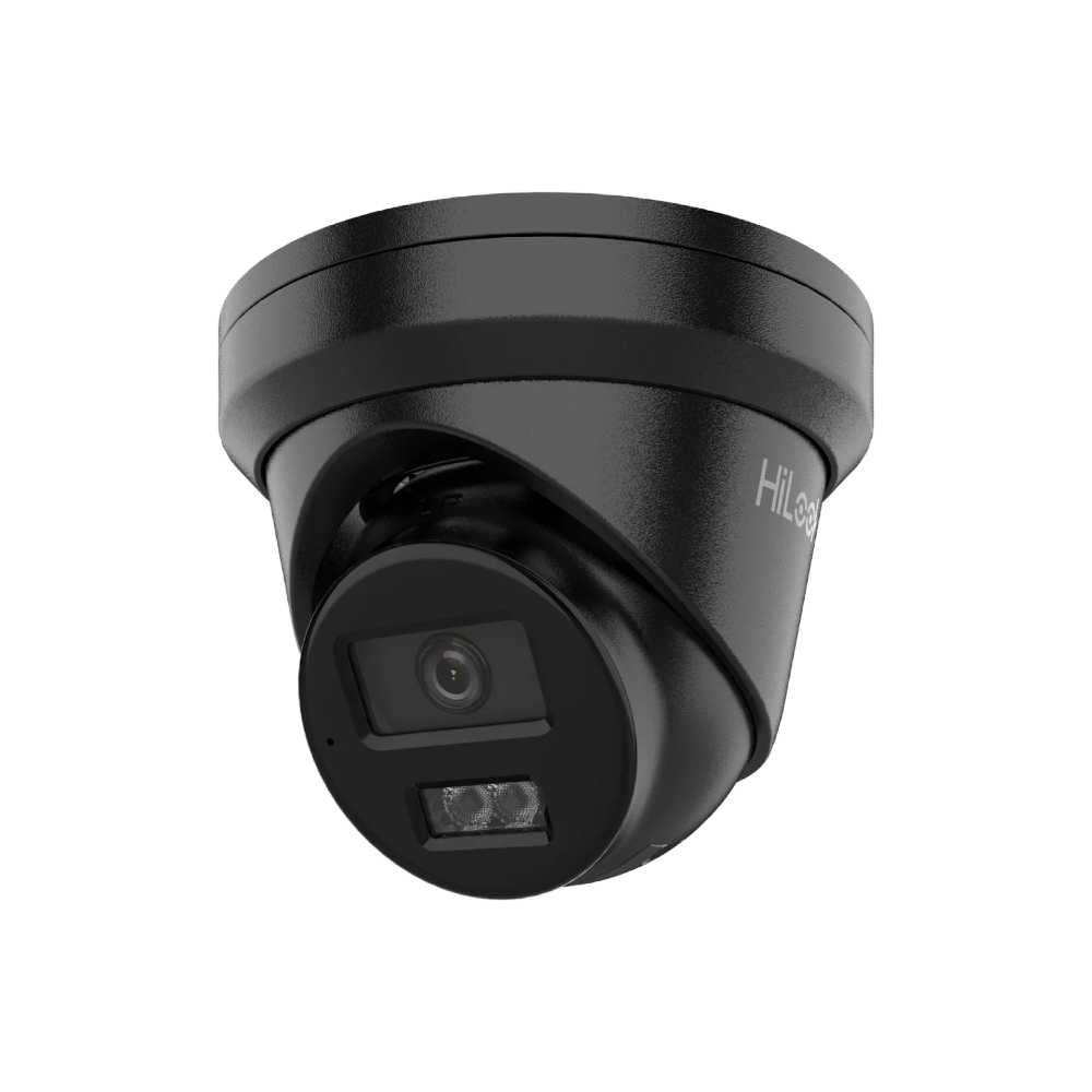 HiLook IPC-T361H-MU-BLK-2.8MM AcuSense / IntelliSense AI H265 6MP PoE IP Ultra-Low-Light EXIR (30m) 120dB WDR Weatherproof BLACK Eyeball Turret Camera with 2.8mm Fixed Lens - with Built-in Audio Mic - 105° Horizontal Wide Angle FoV