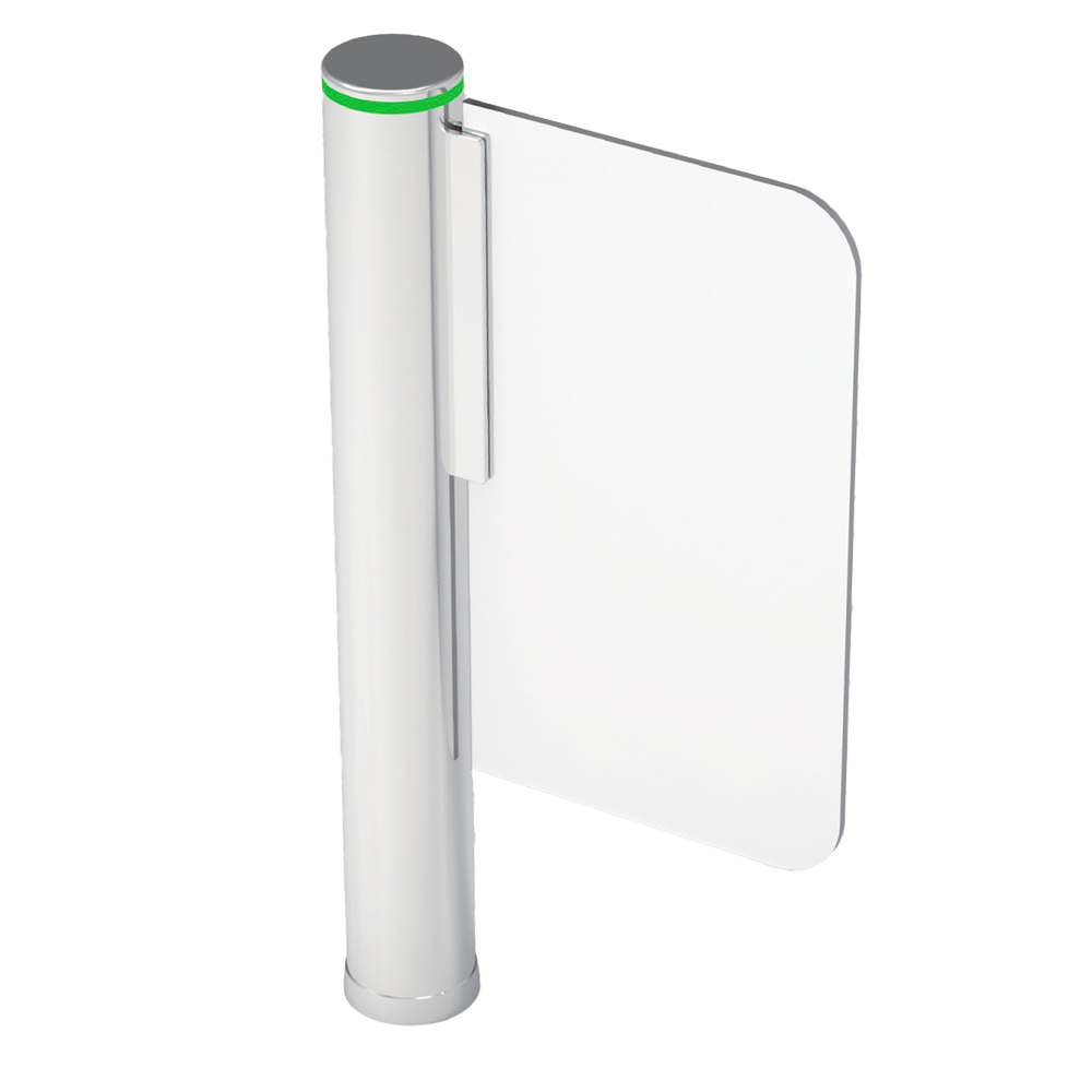 ZKTeco SBT3000S-S-600 Cylindrical Speed Gate Swing Barrier System - Single Cylinder with 600mm Swing Flap - SUS304 Stainless Steel Cylinder - Acrylic Swing Flap