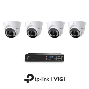 TP-Link VIGI InSight VIGIPROAIO5MPIPCCTVKIT2 - Includes 1 * VIGI NVR1004H-4P (Without HDD) + 4 * VIGI InSight S455 5MP Active-Deterrence AI Smart-Dual-Light Turret Cameras with 2-Way Audio