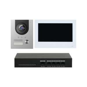 D-Tech DHI-KTP01L(S) IP Video Intercom Kit - Includes 1 * DHI-VTO2202F-P PoE Outdoor Intercom Station (Metal Case) + 1 * DH-VTH2421FW-P 7" Indoor PoE Touchscreen Monitor + 1 * DH-PFS3006-4ET-36 PoE Switch