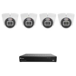 Raysharp RS8MPIPCCTVKIT2 4K 8MP IP CCTV Kit # 2 with 1 * RS-N2104HR-PR 4-CH NVR (without HDD) + 4 * RS-CH340N4MIG-HALTF-LFW28PW 4K 8MP All-in-One IP Turret Cameras