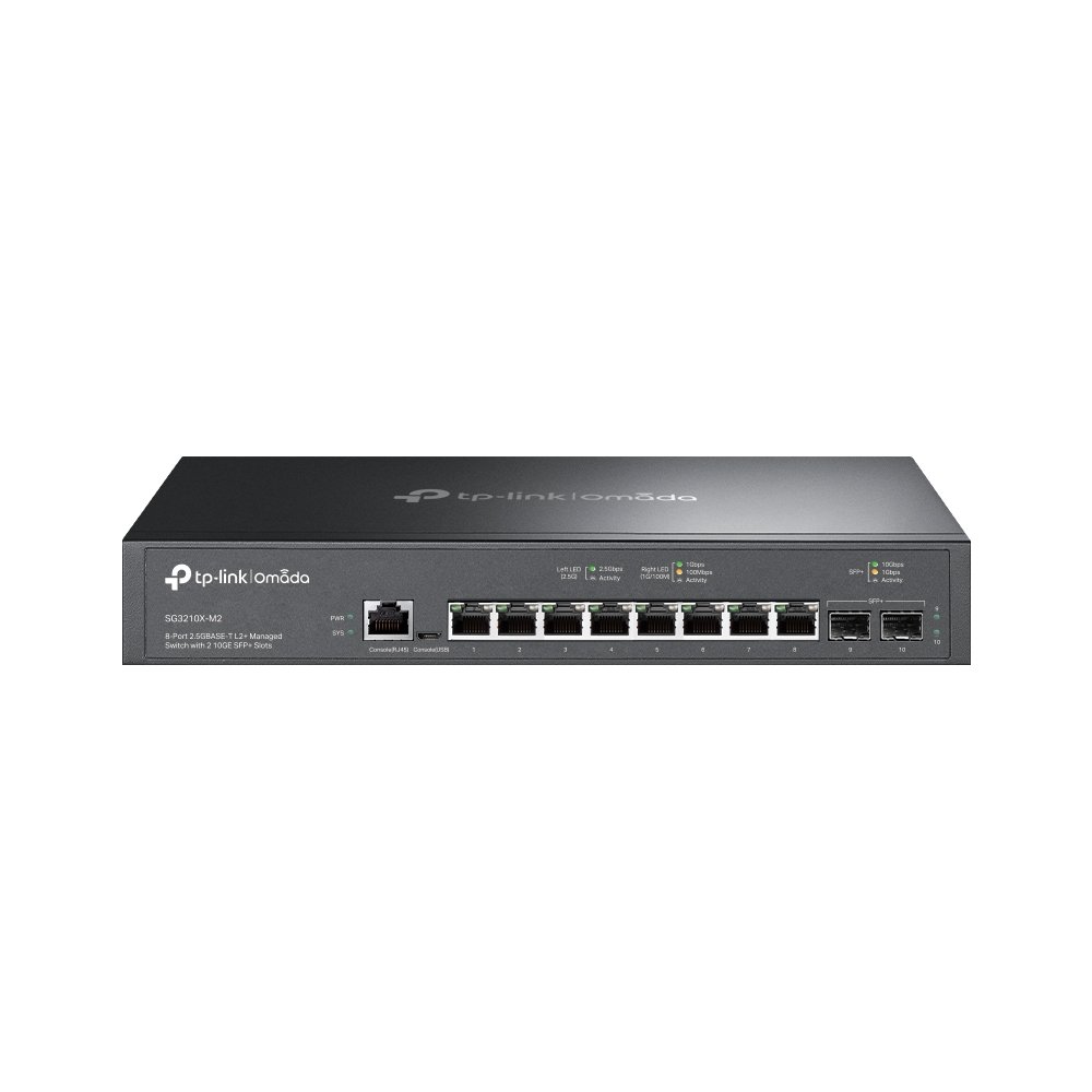 TP-Link Omada SG3210X-M2 10-Port Multi-Gigabit Ethernet L2 Managed Network Rackmount PoE Switch with 8 * 2.5GbE PoE+ Ports + 2 * 10Gbps SFP Slots - Centralized Cloud Management Via Web OR Omada App