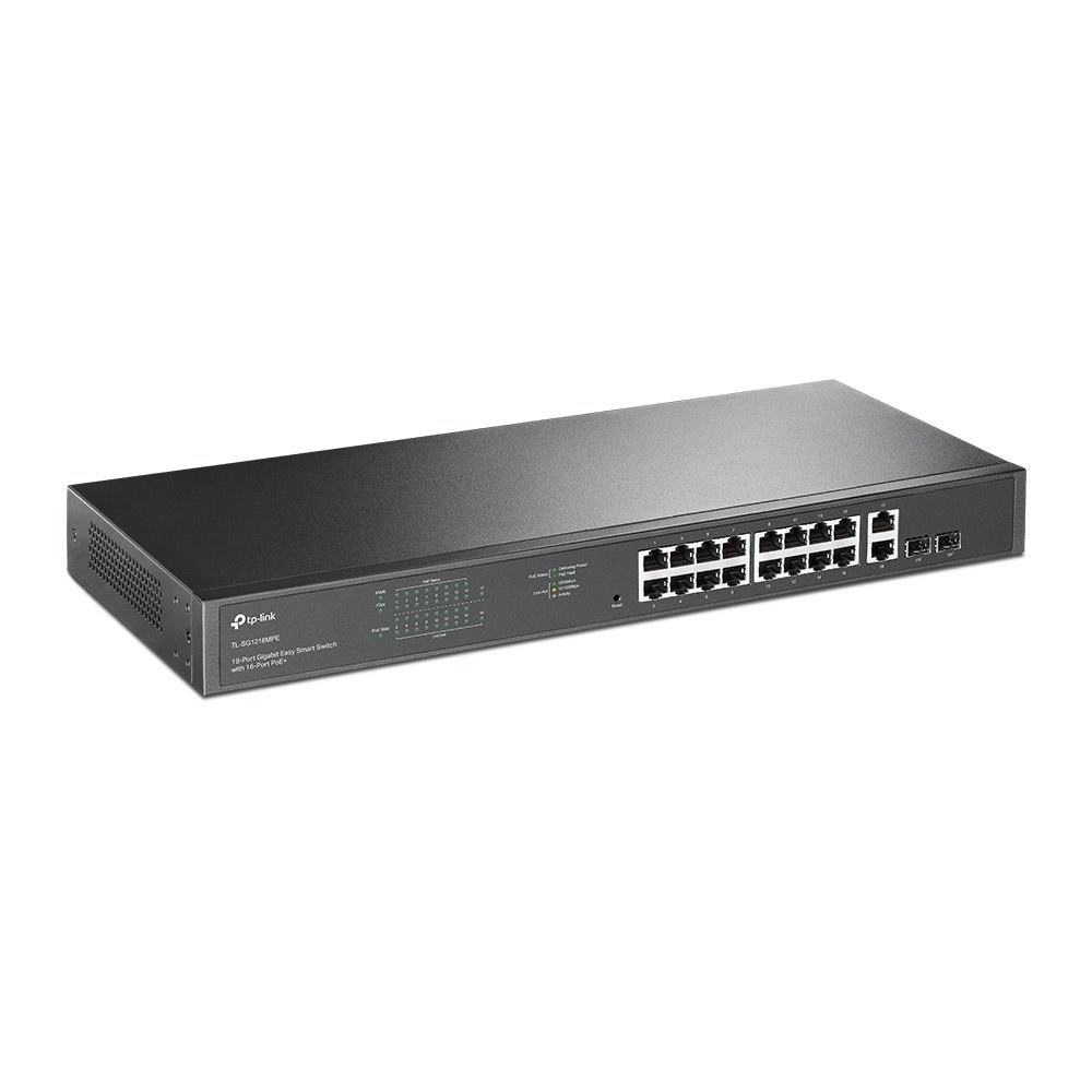 TP-Link TL-SG1218MPE 16-Port Gigabit Ethernet Easy Smart Network PoE Switch with 16 * GbE PoE+ Ports + 2 * GbE LAN Ports + 2 * Combo SFP Slots - 250w PoE Power Output - Web-Management