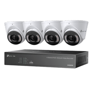 TP-Link VIGI NK4P-T4425-2T CCTV Kit - Includes 1 * 4CH 4x PoE NVR with 2TB HDD + 4 * 4MP Smart-Dual-Light Full-Colour Active-Deterrence 2-Way Audio Weatherproof Eyeball Turret Cameras
