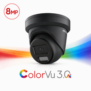 Hikvision DS-2CD2387G3-LI2UY-BLK Pro-series ColorVu 3.0 Deep-Learning AI (Artificial Intelligence) 4K 8MP PoE IP Smart Hybrid Light (30m IR + 30m White-Light) 130dB True-WDR Weatherproof BLACK Eyeball Turret Camera with 2.8mm Fixed Lens - Built-in Audio Mic