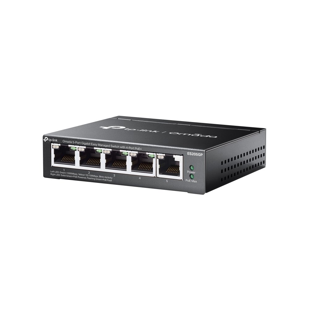 TP-Link Omada ES205GP 5-Port Gigabit Ethernet Easy Managed Network Switch with 4 * PoE+ Ports + 1 * GbE LAN Port - 65w PoE Power Output - Centralized Cloud Management Via Web OR Omada App