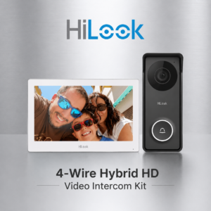 HiLook HA-KIT-H1 4-Wire Hybrid HD Video Intercom Kit - Includes 1 * Outdoor Intercom Station + 1 * Indoor 7" Touchscreen Monitor with WiFi + 1 * 12VDC PSU - One-Lock Control - Works With Hik-connect App
