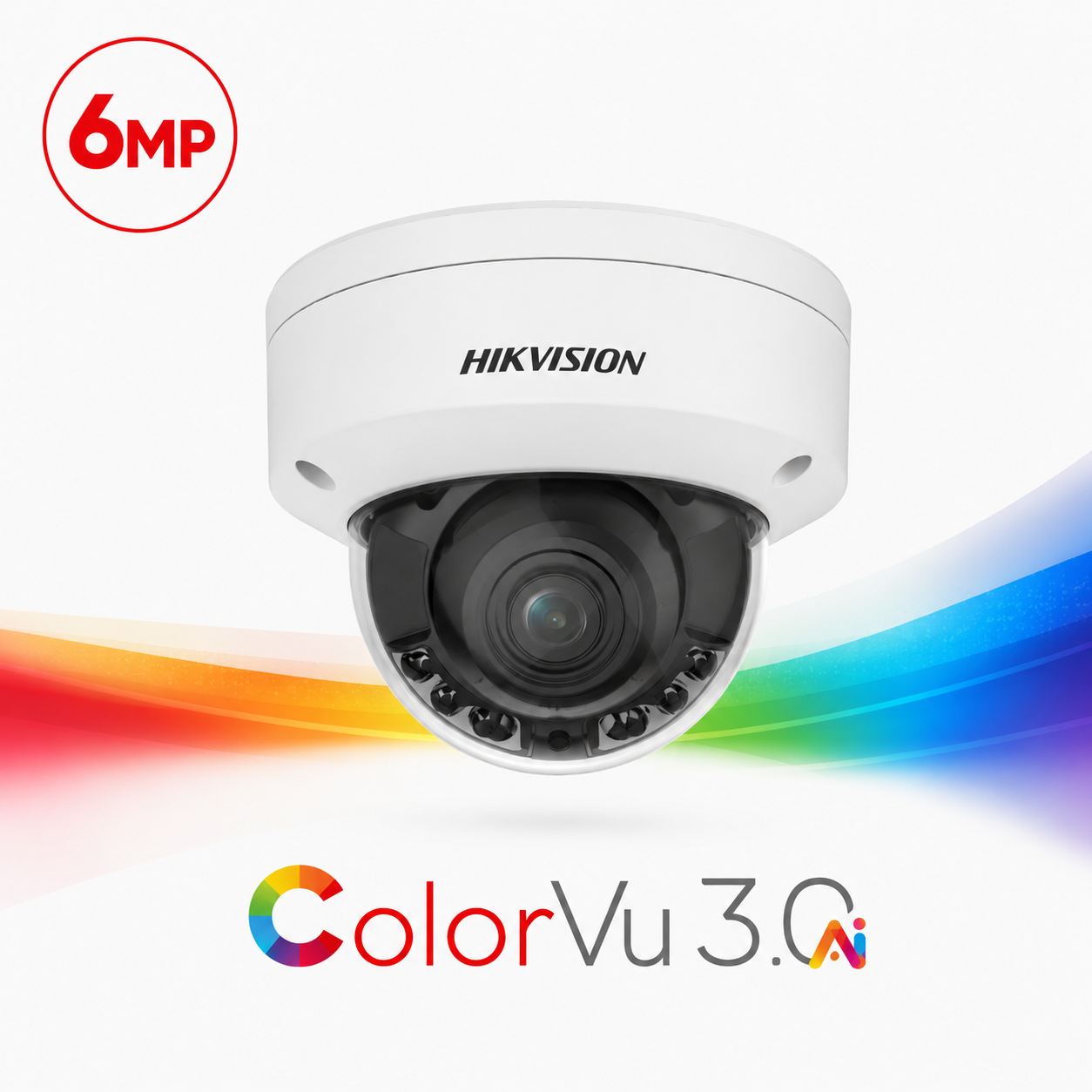 Hikvision DS-2CD2167G3-LIS2UY ColorVu 3.0 AcuSense 3.0 Deep-Learning AI (Artificial Intelligence) 6MP PoE IP Smart Hybrid Light (30m IR + 30m White-Light) 130dB True-WDR Weatherproof Vandalproof Dome Camera with 2.8mm Fixed Lens - Built-in Audio Mic - 108.8° Horizontal Field of View
