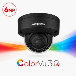 Hikvision DS-2CD2167G3-LIS2UY-BLK ColorVu 3.0 AcuSense 3.0 Deep-Learning AI (Artificial Intelligence) 6MP PoE IP Smart Hybrid Light (30m IR + 30m White-Light) 130dB True-WDR Weatherproof Vandalproof BLACK Dome Camera with 2.8mm Fixed Lens - Built-in Audio Mic - 108.8° Horizontal Field of View
