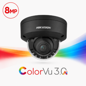 Hikvision DS-2CD2187G3-LIS2UY-BLK ColorVu 3.0 AcuSense 3.0 Deep-Learning AI (Artificial Intelligence) 4K 8MP PoE IP Smart Hybrid Light (30m IR + 30m White-Light) 130dB True-WDR Weatherproof Vandalproof BLACK Dome Camera with 2.8mm Fixed Lens - Built-in Audio Mic - 108.8° Horizontal Field of View