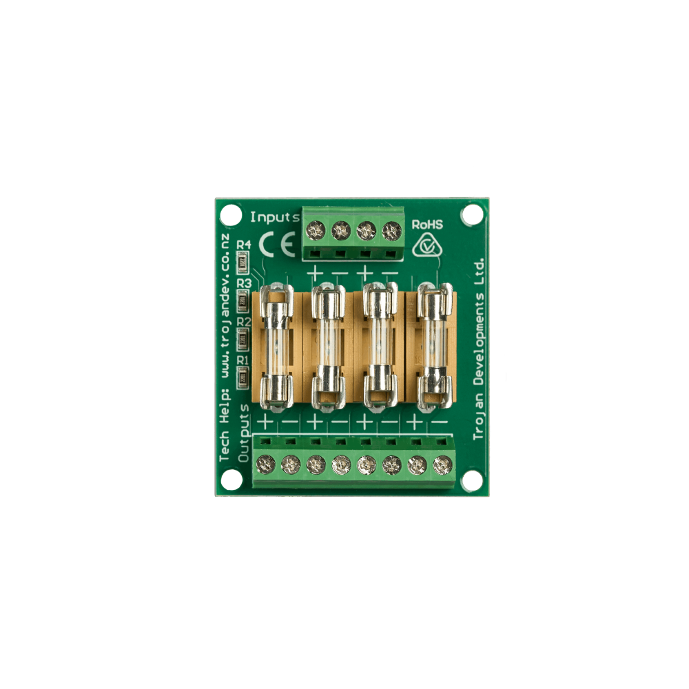 Trojan TDL-4FB 4-Way Fuse Board - 4 * Individual Fused Outputs - 5Amp Rating Per Fuse