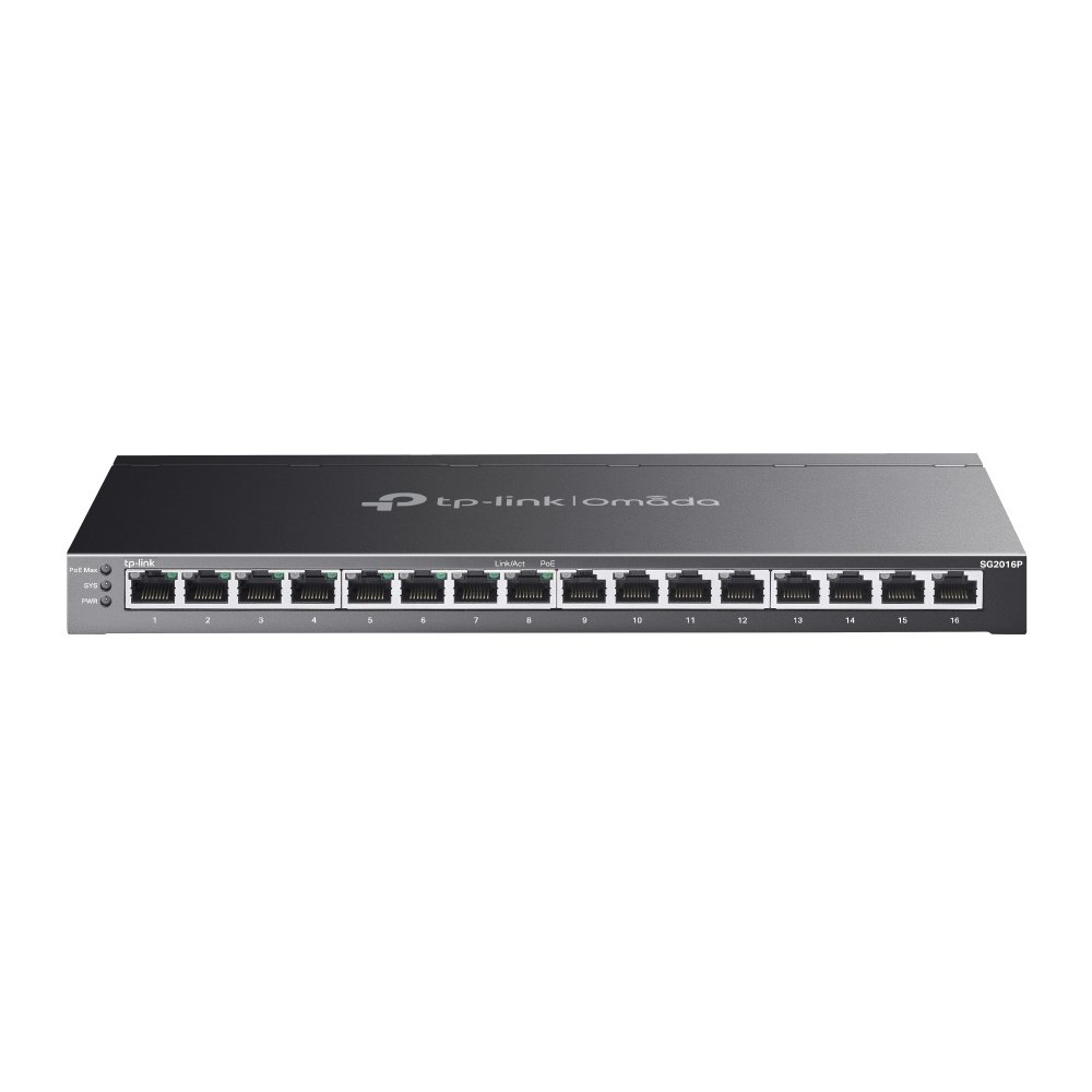 TP-Link Omada SG2016P 16-Port Gigabit Smart Network PoE Smart Switch with 8 * GbE PoE Ports + 8 * GbE LAN Ports - 120w PoE Power Budget