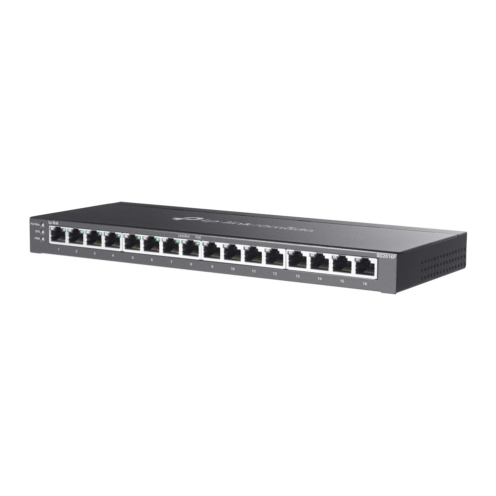 TP-Link Omada SG2016P 16-Port Gigabit Smart Network PoE Smart Switch with 8 * GbE PoE Ports + 8 * GbE LAN Ports - 120w PoE Power Budget