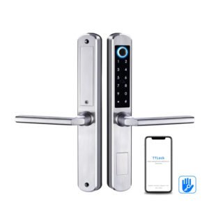 iSecure A210-TT-BLE-SD-3585-SN Battery-Powered Smart-Lock - Silver Colour - Slimline - 3585 Double Hook Mortise - Weatherproof - Access by TTLock App, Fingerprint, Keypad, Mifare - Suitable for Door Thickness 30~60mm