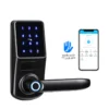 iSecure A290-TT-BLE-SL-BN Battery-Powered Smart-Lock - Simple Latch - Access by TTLock App, Fingerprint, Keypad, Mifare - Black Colour - Suitable for Door Thickness 38~55mm