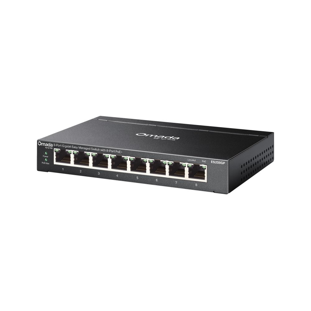 TP-Link Omada ES208GP 8-Port Gigabit Ethernet Easy Managed Network Switch with 8 * GbE PoE+ Ports - 64W PoE Power Output - Centralized Cloud Management Via Web OR Omada App
