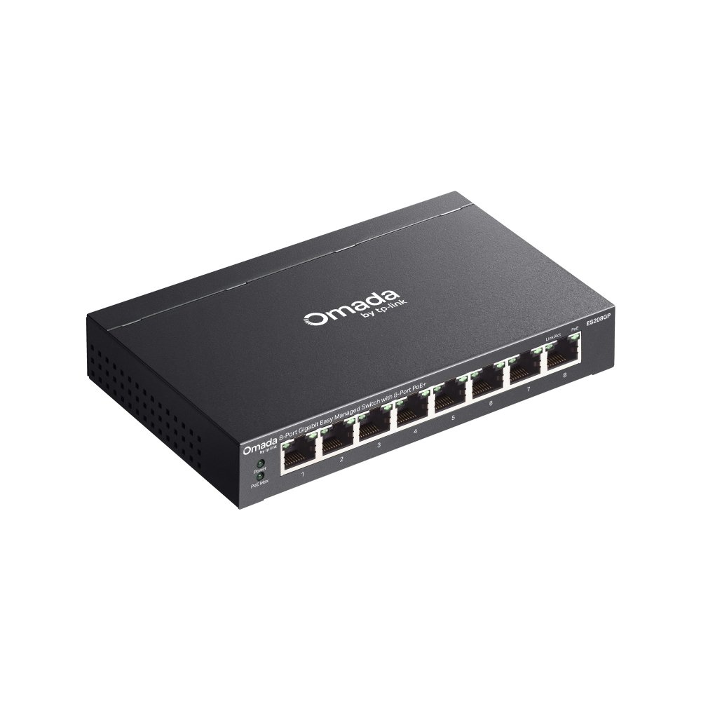 TP-Link Omada ES208GP 8-Port Gigabit Ethernet Easy Managed Network Switch with 8 * GbE PoE+ Ports - 64W PoE Power Output - Centralized Cloud Management Via Web OR Omada App