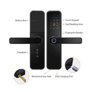 iSecure X5-TT-BLE-SL-BN Battery-Powered Smart-Lock - Weatherproof - Access by TTLock App, Fingerprint, Keypad, Mifare - Black Colour - Suitable for Door Thickness 38~55mm